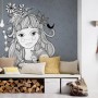 Fototapete Mädchen mit Katze, Grau, Blau, Weiß, 4,00 m x 2,70 m, FSC®-zertifiziert.