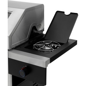 Detailaufnahme: Tepro Gasgrill Keansburg mit Seitenkocher in Schwarz-Edelstahl.