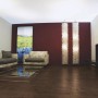 Wohnraum mit Laminatboden Comfort Toscana Flair in Altholzstruktur, dunkle Holzoptik.