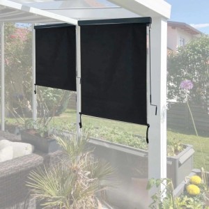 Schwarze MCW Vertikalmarkise 250x180cm als Sonnen- und Sichtschutz für Terrasse oder Balkon.