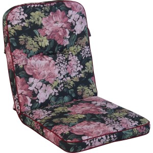 Angerer Stuhlauflage Niedrig Dresden Schwarz Blumen für Gartenstuhl, mit Bändern zur Befestigung.