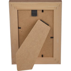 Rückansicht Holz-Bilderrahmen (10x15 cm) in Natur mit Aufsteller.
