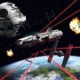 Komar Fototapete Star Wars: Millennium Falcon im Kampf mit Todesstern und TIE-Fightern.
