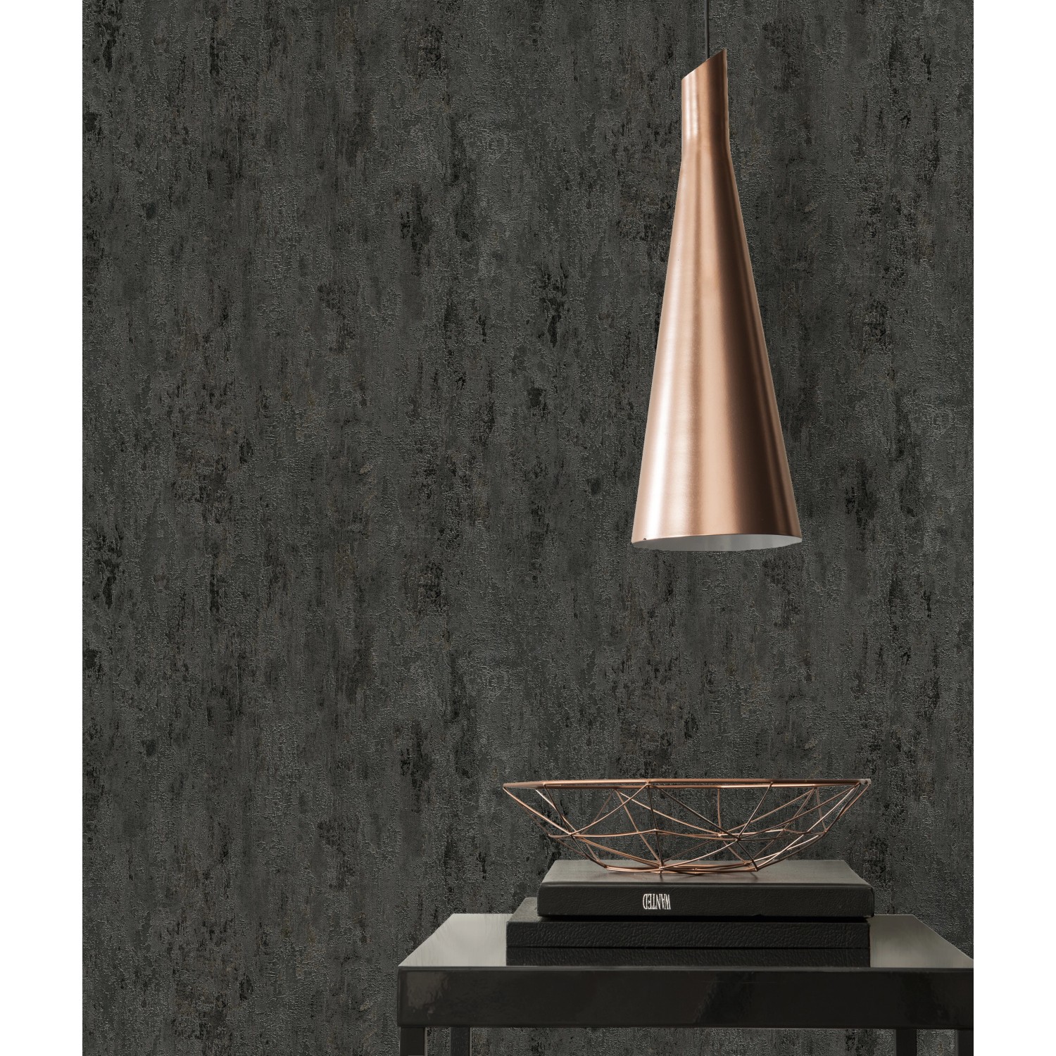 Vliestapete Trendwall 2 Uni in Schwarz-Grau mit Glanz-Effekt.