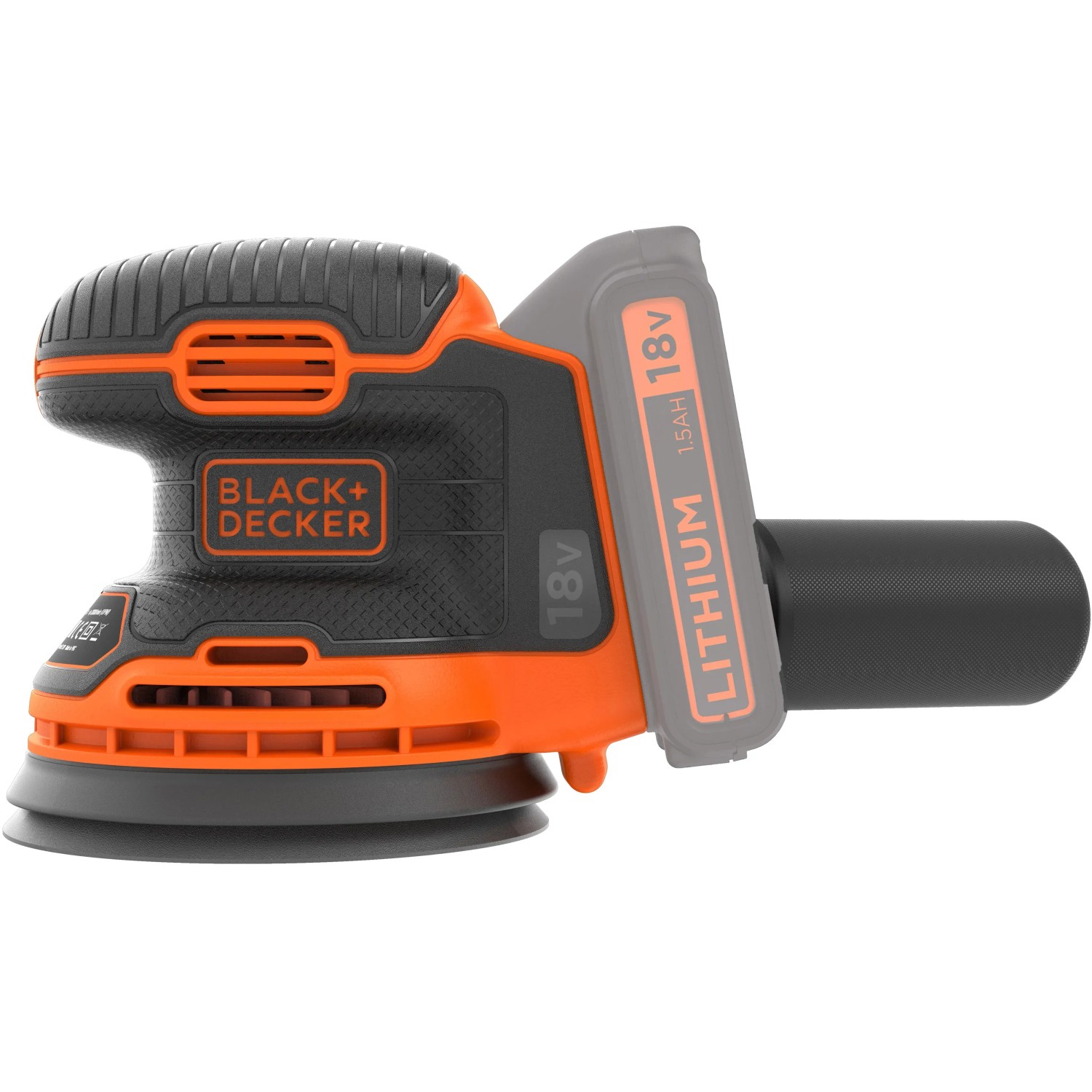 Black+Decker Akku-Exzenterschleifer BDCROS18N (18V): Kompakte Schleifmaschine in Schwarz und Orange.