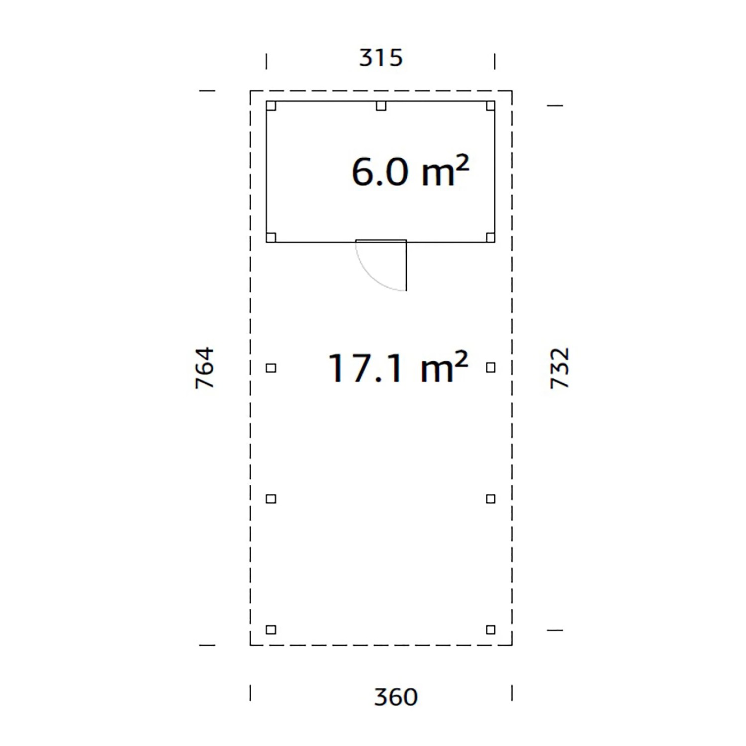 Palmako Carport Karl mit Geräteraum 315 x 732 cm Tauchgrundiert Grau FSC®_4