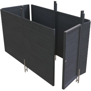 Skan Holz Abstellraum C1, 314x164 cm, Profilschalung in Schiefergrau, mit Tür und Pfostenanker.