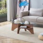 okwish Beistelltisch mit Sicherheitsglas Fächerförmiges Gestell Esszimmer Büro 105x60x35cm Braun_3