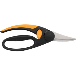 Fiskars Allzweckschere Elegance P45 mit orange-schwarzem Griff und Stahlklingen.