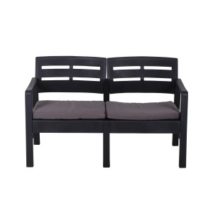 Progarden Lounge-Set Java, 2-Sitzer Gartenbank aus anthrazitfarbenem Kunststoff mit grauen Kissen.