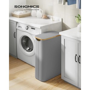 Songmics Wäschesammler Roxanne, 65 l, grau, mit Deckel. Schlankes Design für Bad oder Waschküche.
