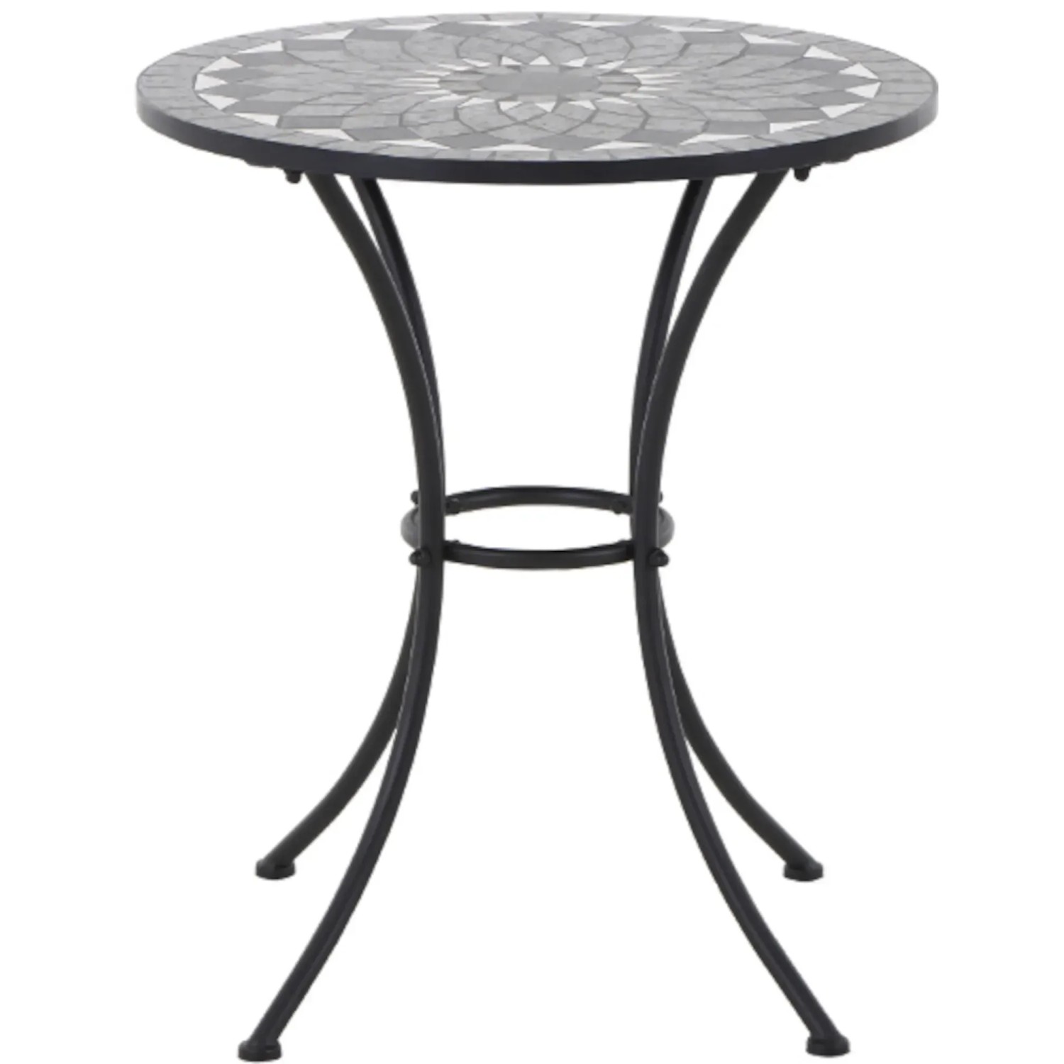 Runder, grauer Gartentisch Siena Garden Como (Ø 70 cm) mit Mosaikmuster und Stahlgestell.