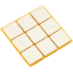 9 selbstklebende Parkettgleiter, 25x25 mm, aus Wollfilz für Möbel und empfindliche Böden.