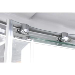Detailaufnahme: Sanotechnik Komplettduschkabine Trend 2 mit Chrom-Optik, Schiebetür und Rollen.