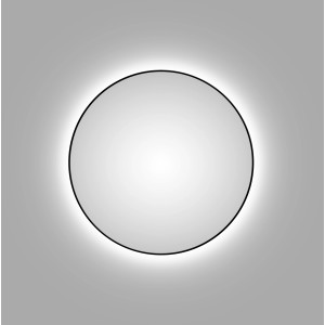 Runder LED-Lichtspiegel Silver Globo, Ø 120 cm, mit schwarzem Rahmen und indirekter Beleuchtung.