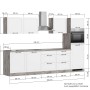 Küchenzeile Kempten 300 cm in Weiß/Wotan mit E-Geräten (Backofen, Kochfeld, Dunstabzugshaube, Geschirrspüler)