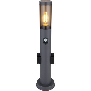 Globo Boston Sockelleuchte in Anthrazit mit 2 Steckdosen und Bewegungssensor.