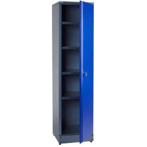 Küpper Hochschrank, 1-türig, mit 4 Böden, 455 mm breit, Tür geöffnet.