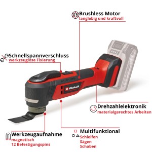 Einhell Akku-Multifunktionswerkzeug TP-MG 18 Li BL-Solo zum Sägen, Schleifen und Schaben.