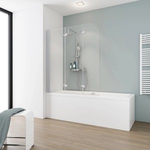 Schulte ExpressPlus Badewannenaufsatz Komfort, 3-teilig, Alu-Natur, 140x125cm auf Badewanne montiert.