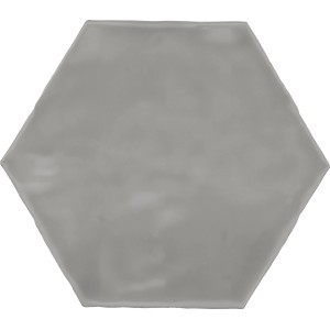 Graue, glänzende Artisa Wandfliese in Hexagon-Form, Steingut, 15x17,5 cm.