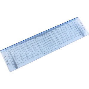 Bohrschablone aus Kunststoff, transparent blau, für Möbelgriffe und Möbelknöpfe.