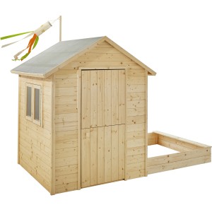 Soulet Kinderspielhaus Elisabeth aus Holz mit Sandkasten und Windspiel.
