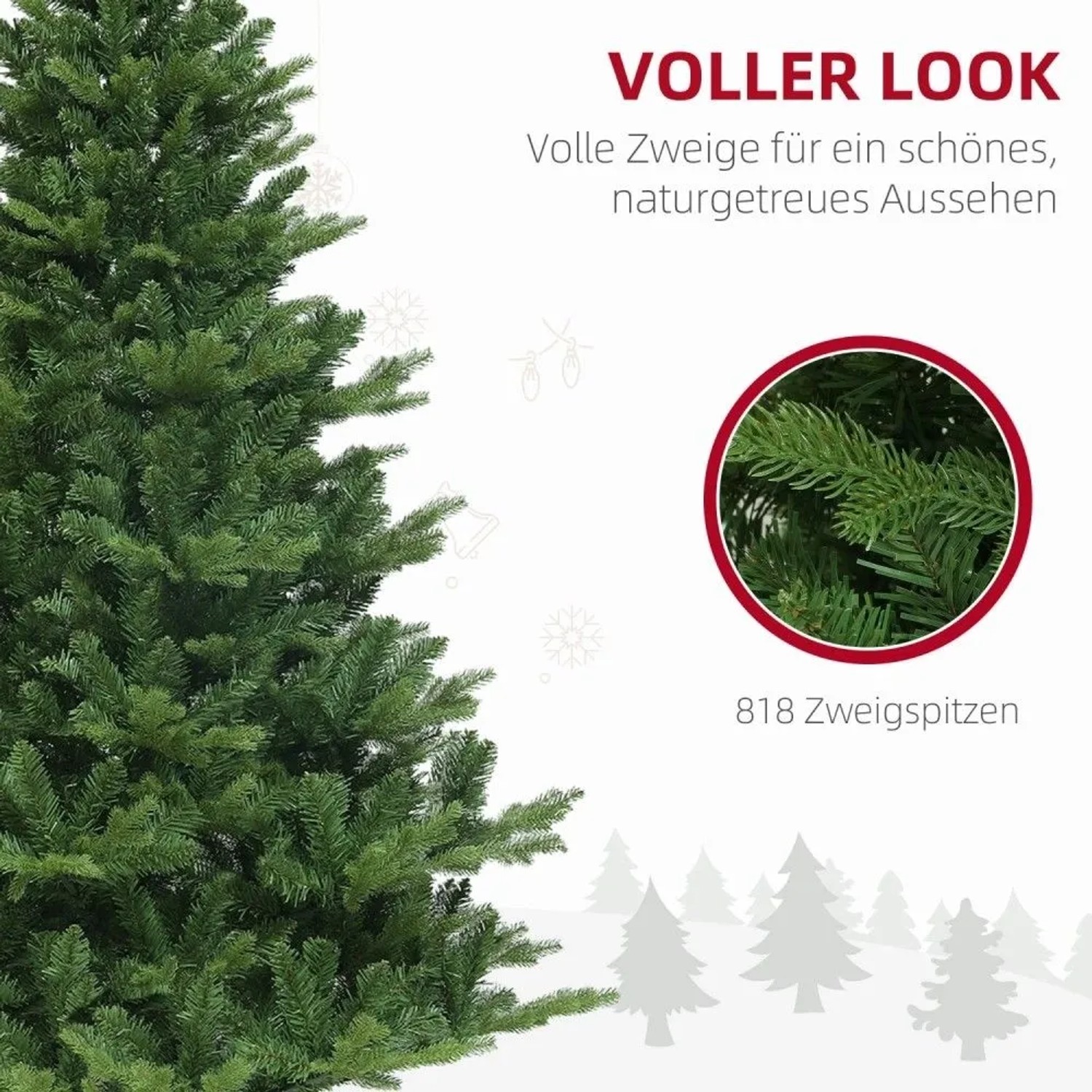 Grüner HOMCOM Weihnachtsbaum mit 818 vollen, naturgetreuen PE-Zweigspitzen für festliche Weihnachtsdekoration.