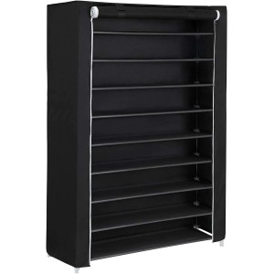 Schwarzes Songmics Schuhregal mit 10 Ebenen für bis zu 54 Paar Schuhe.