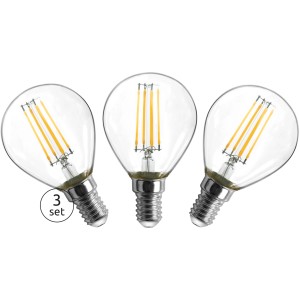 3er Set Globo LED-Leuchtmittel E14, 4W, warmweiß, 400lm, 7,8x0,45cm. Energiesparende LED Lampen für Wohnräume.