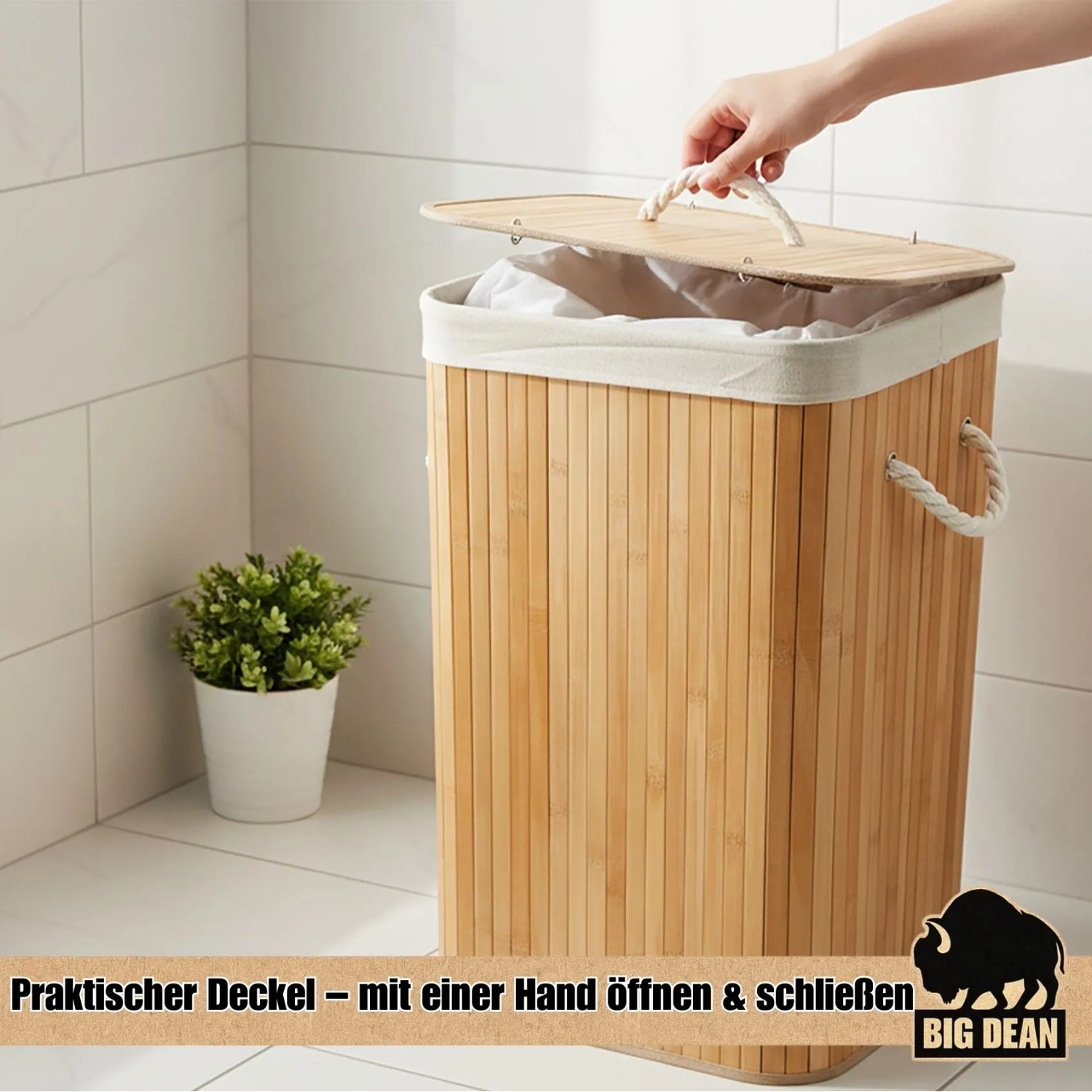 BigDean Wäschekorb Bambus 72L Wäschesammler Wäschetruhe Wäschetonne Wäschekorb mit Deckel Wäschesack Herausnehmbar und Maschinenwaschbar kaufen bei OBI