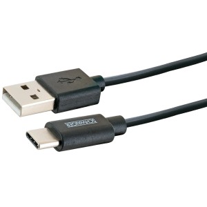 Schwarzes Schwaiger USB-C auf USB-A Kabel, 2m, zum Laden und Synchronisieren von Geräten.