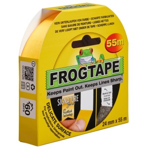 FrogTape Washi-Malerband Delicate, 24 mm x 55 m, für sensible Oberflächen. Gelbes Klebeband in Verpackung.