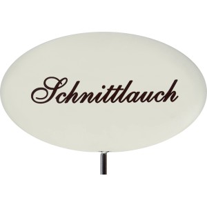 Kräuterstecker Emailleweiß mit Schriftzug Schnittlauch, 30 cm, für Beet und Pflanzkübel.