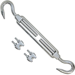 Beetex Seilspann-Sonnensegel-Set: Gewindespanner und Drahtseilklemmen aus Edelstahl.