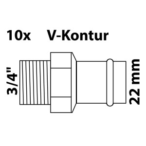 Kirchhoff RG-Übergangsnippel, 22 mm x 3/4 AG, blank, Muffe, für Pressfittings.