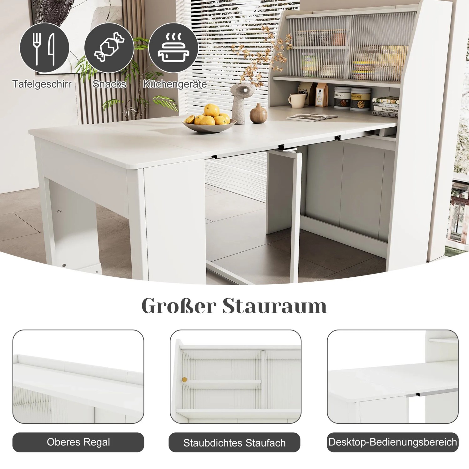 okwish Esstisch Rechteckig mit Stauraum/Stauschrank Einweg-Ausziehtisch 52/133 x 80 cm Weiß_6