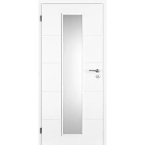 Weiße Zimmertür Fridoor Quadro mit satiniertem Glas, DIN links, 85 cm breit.