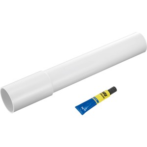 Weißes Anschlussrohr (300 mm) für Spülkasten mit Kleber.