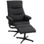 Schwarzer Relaxsessel mit verstellbarer Rückenlehne und passendem Hocker. Komfortabler Loungesessel aus Polyester.