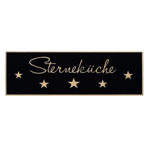 Schwarzer Küchenläufer Sterneküche mit goldenen Sternen und Schriftzug.