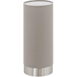 Moderne Eglo Tischleuchte Pasteri in Taupe mit Nickel-Fuß. Design-Tischlampe für Wohnbereich mit Touch-Funktion.