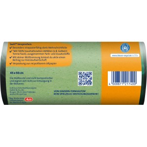 Verpackung Swirl Müllbeutel 20L mit Zugband, 18 Stück, reißfest und flüssigkeitsdicht.