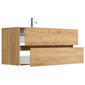 Posseik Badmöbel-Set Limes, 120 cm, Eiche Gold mit Waschbecken und zwei Auszügen.