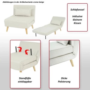 MCW Schlafsessel D35 in Creme-Beige, als Sessel und Liege mit Kissen