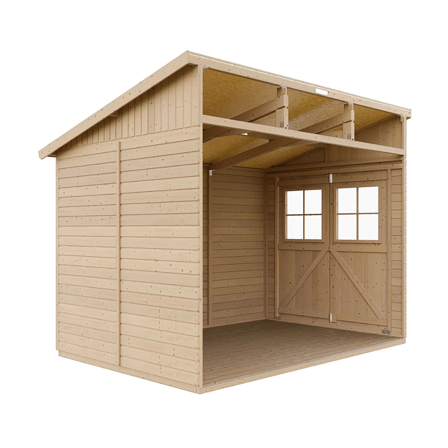 Timbela Anbau-Gartenhaus Holz M339+M339G 6 m² ohne Seitenwand mit Boden_5