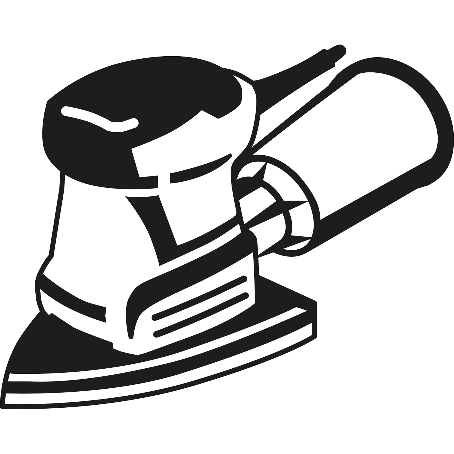 Schwarz-weiße Illustration eines Exzenterschleifers. Zubehör für Schleifarbeiten.