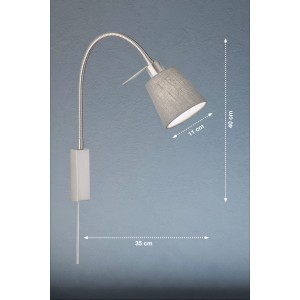 Wandspot flex Wolke von Fischer & Honsel, 1-flammig, Nickel/Grau mit flexiblem Arm und Stoffschirm.