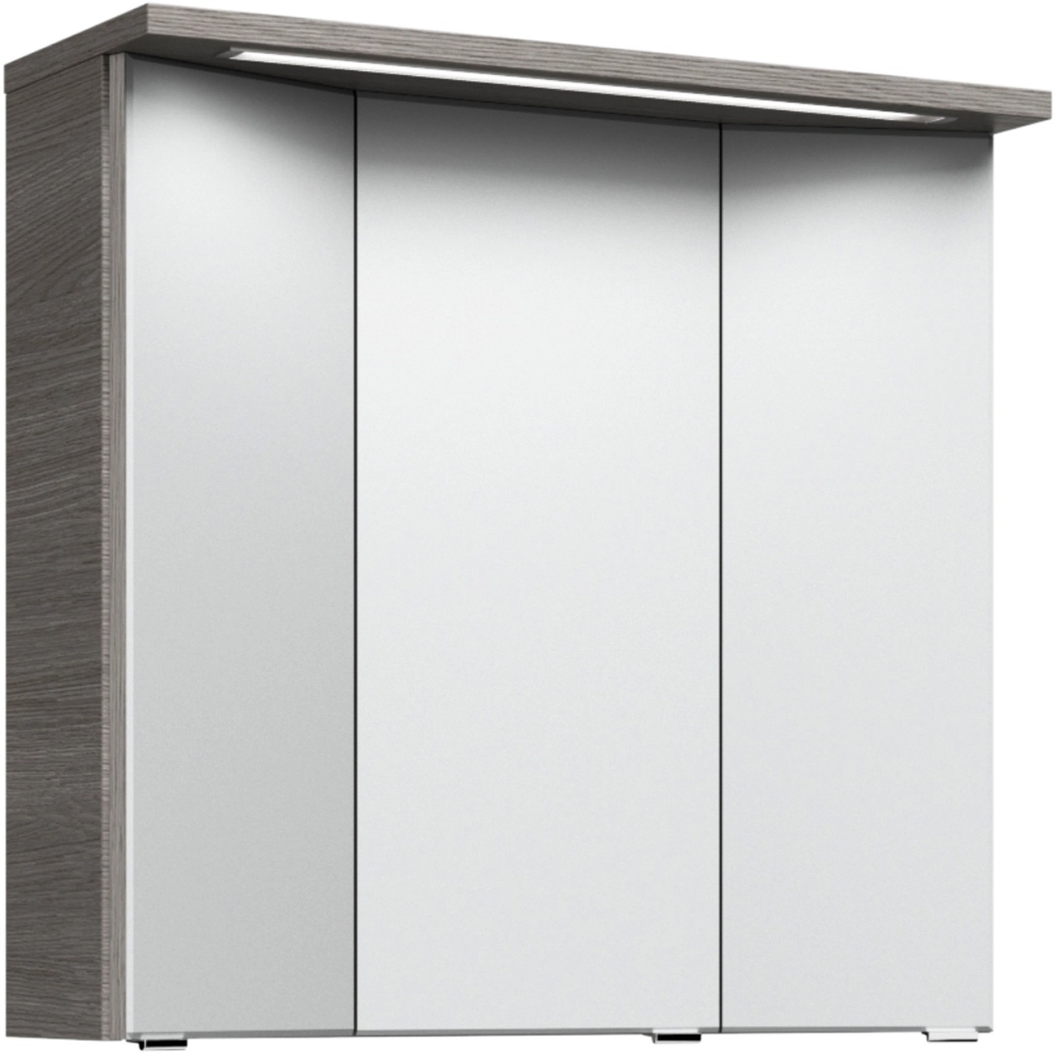 Pelipal Trentino Spiegelschrank, 72x75 cm, Graphit Struktur, mit LED-Beleuchtung und 3 Spiegeltüren.