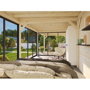 Palmako Pavillon Lenna Set, 876x300 cm, weiß lackiert. Weekendhaus mit Schiebetüren und Fichtenholz.